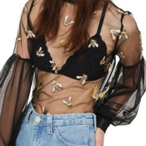 Embellished Bee Mesh Blouse
